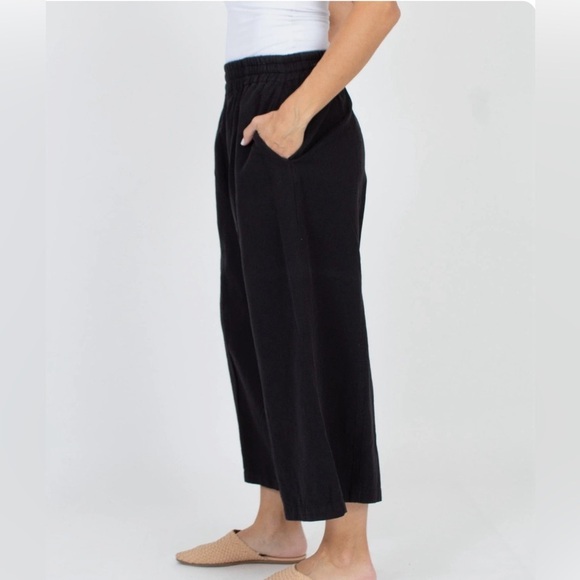 Apiece Apart Wide Leg Linen & Cotton Elastic Waist Cropped Pants Black Size 6 - Picture 2 of 13